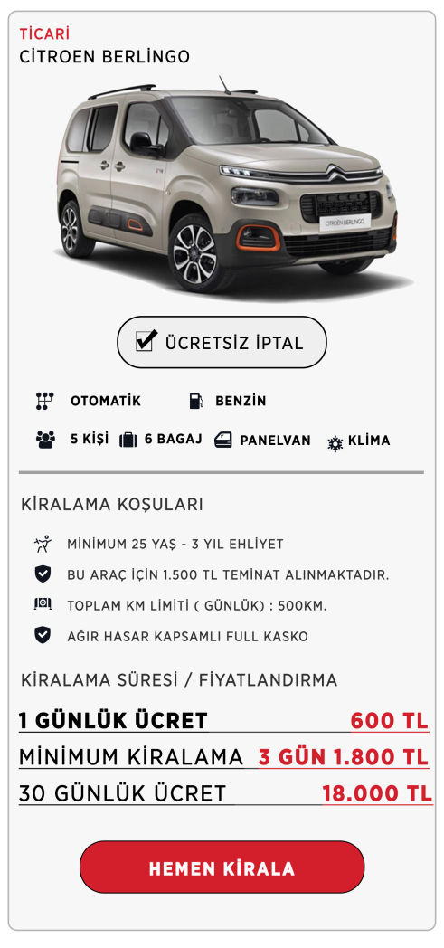 Kiralık Citroen - Citroen Berlingo - Aylık Kiralık Citroen - Kiralık Berlingo