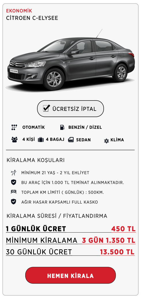 Aylık ucuz araç kiralama - Citroen c-elysee kiralama uygun fiyatlı