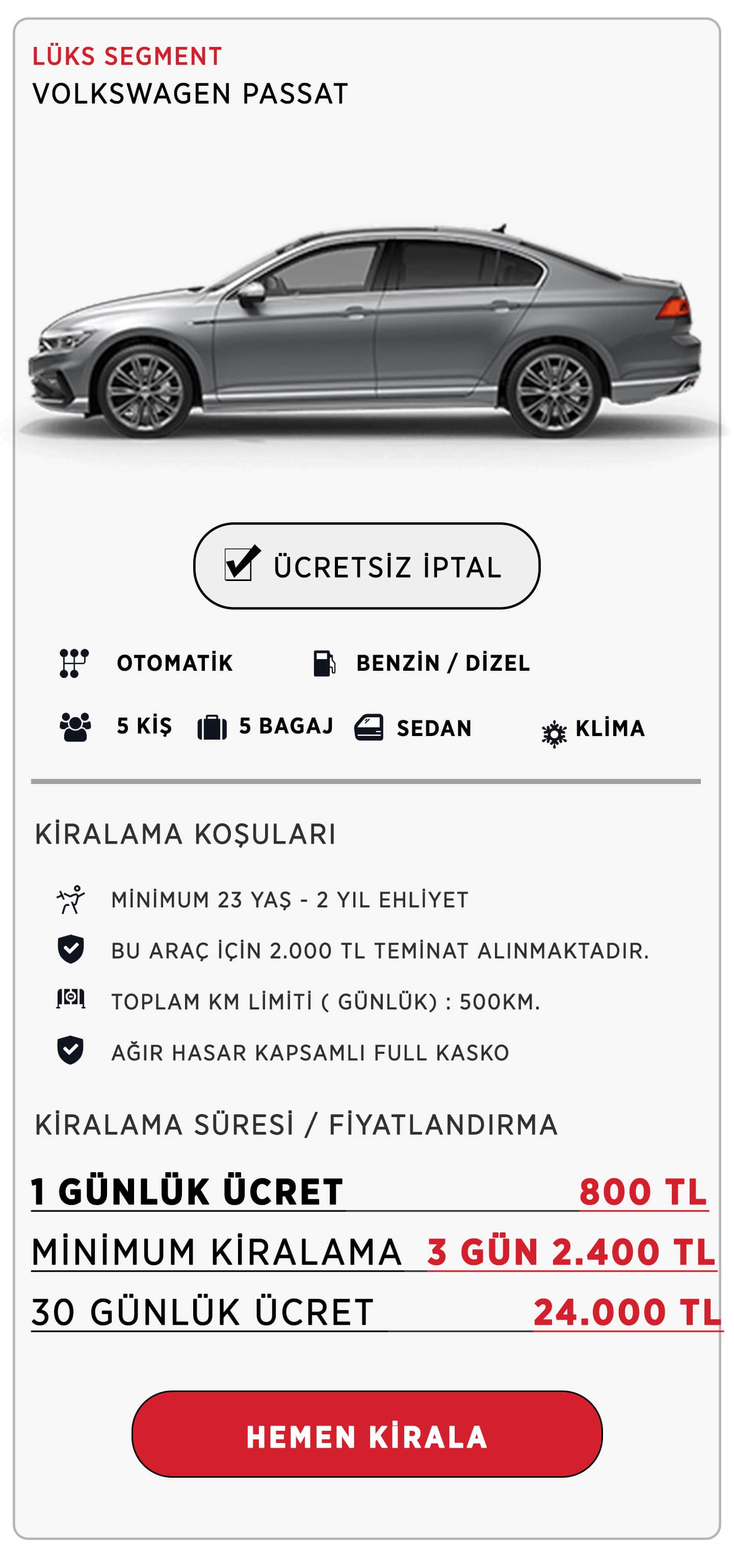 Kiralık Passat - Kiralık Volkswagen - Kiralık Araç - Günlük Passat - Aylık Passat - Aylık Volkswagen